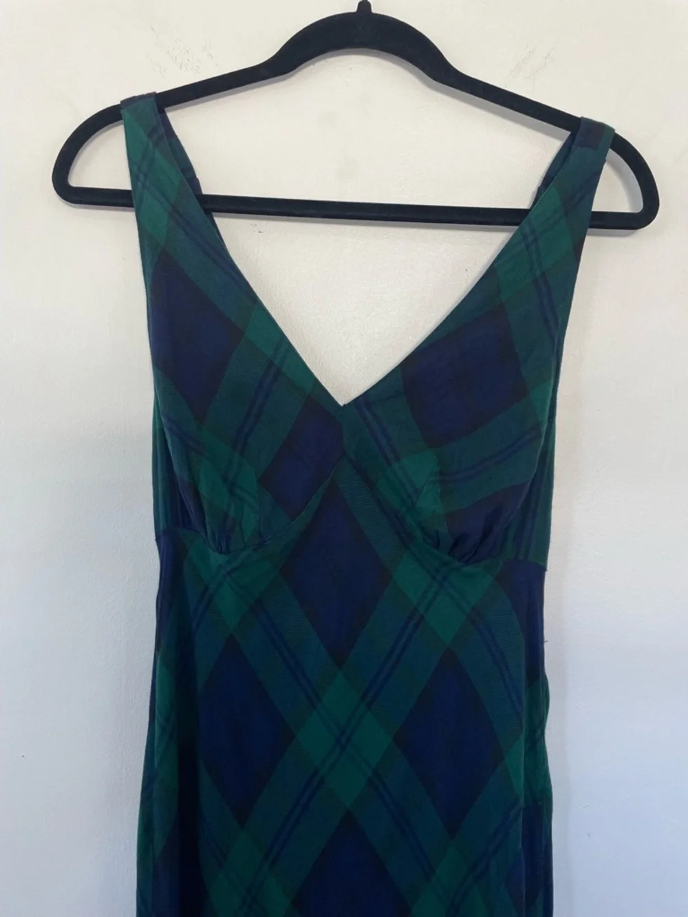 AVEC LES FILLES Green Blue Plaid Maxi Dress Slip Bias Cut Grunge Dark Academia M - Picture 4 of 9